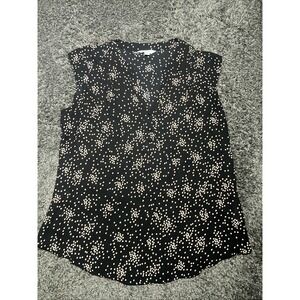 Candies Sz Small 3 Button V-Neck Polyester, Sleeveless Blouse Black W/ Pink Dots
